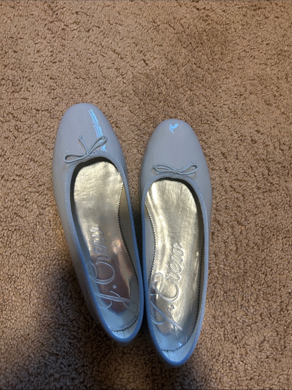 J. Crew Patent Light Blue Ballet Flats with Bow